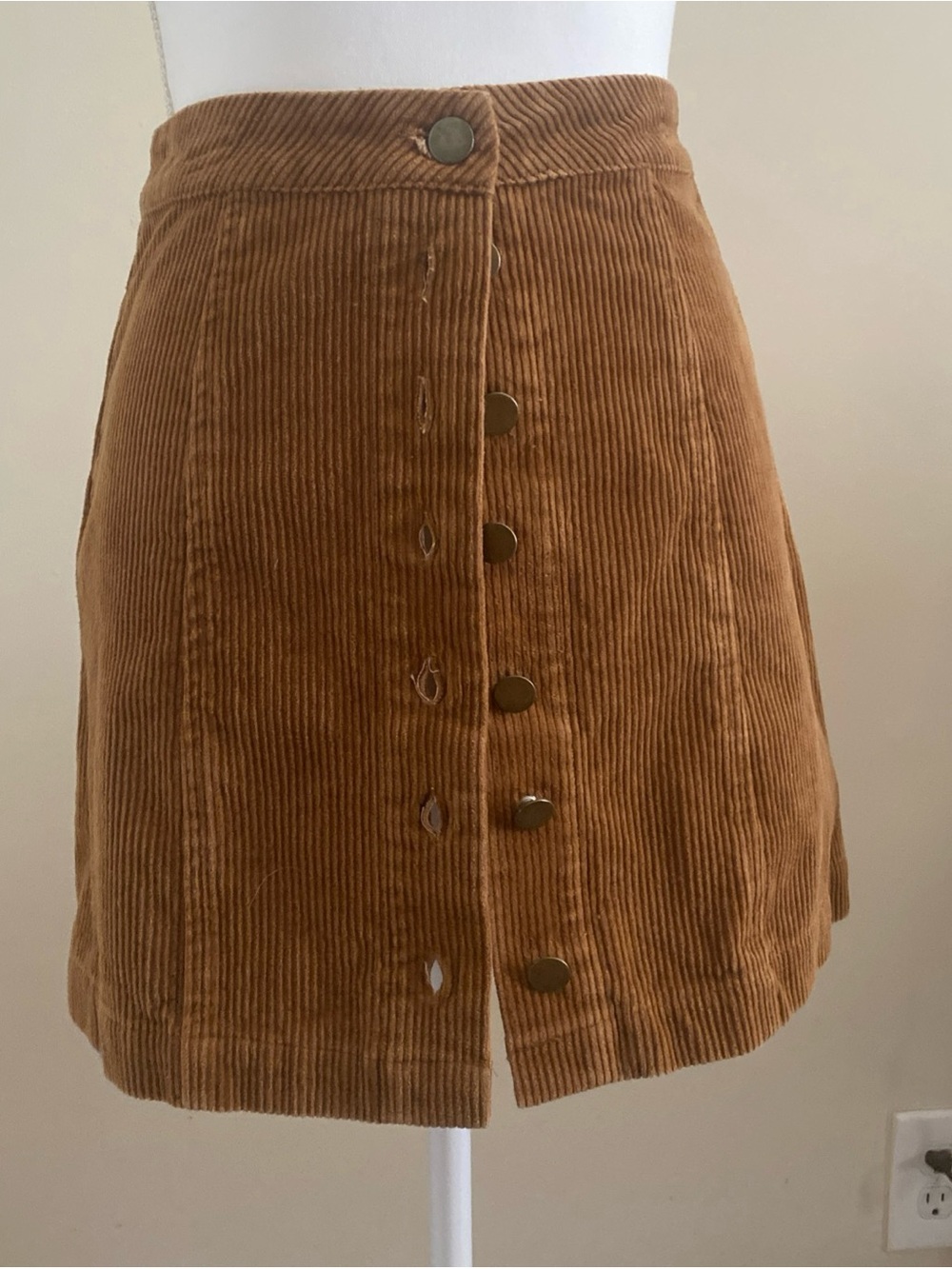 Corduroy Button-Front Mini Skirt